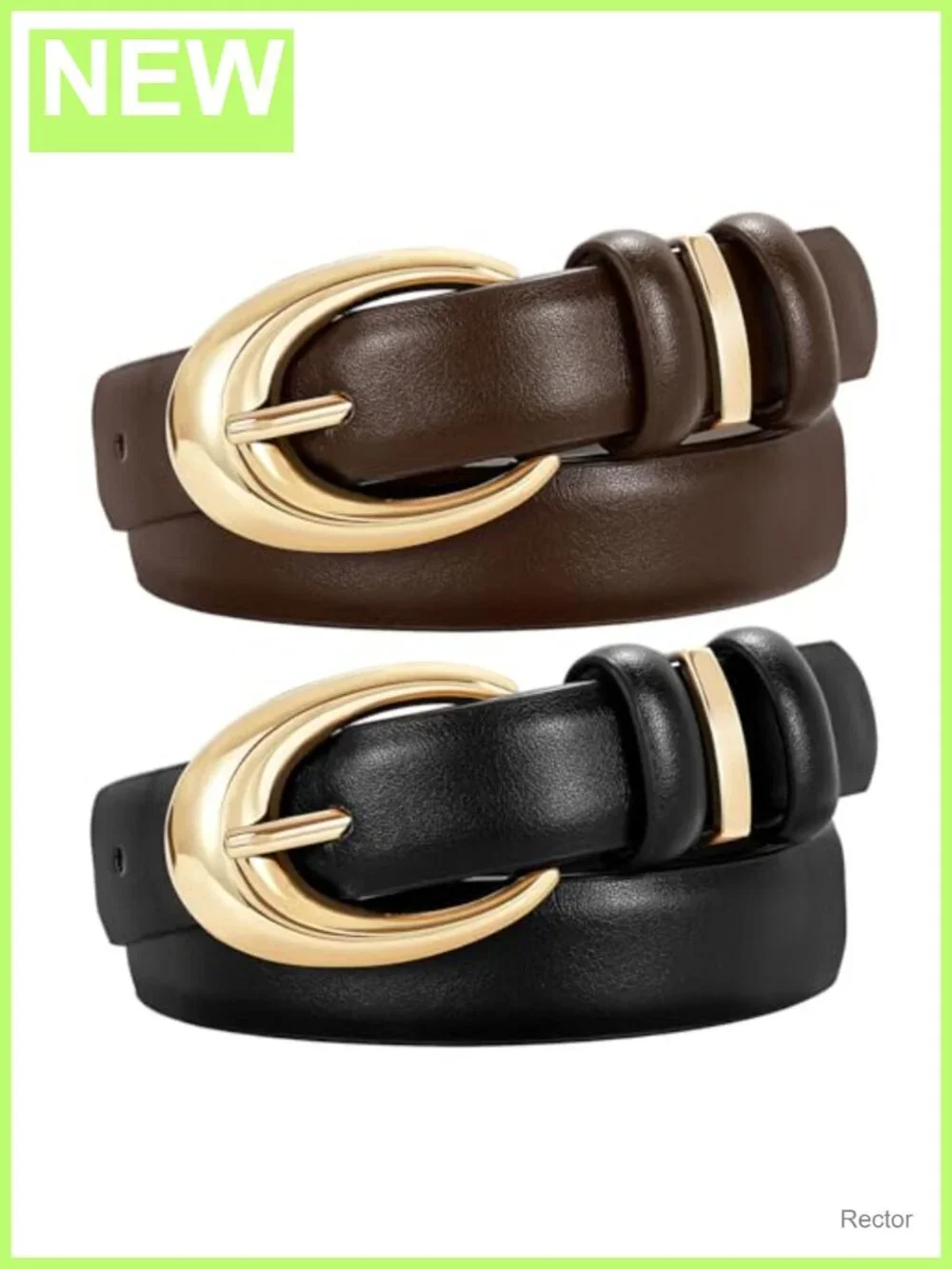 2 Pack Faux Leather Belt for Women with Gold Buckle Skinny Jeans Pants